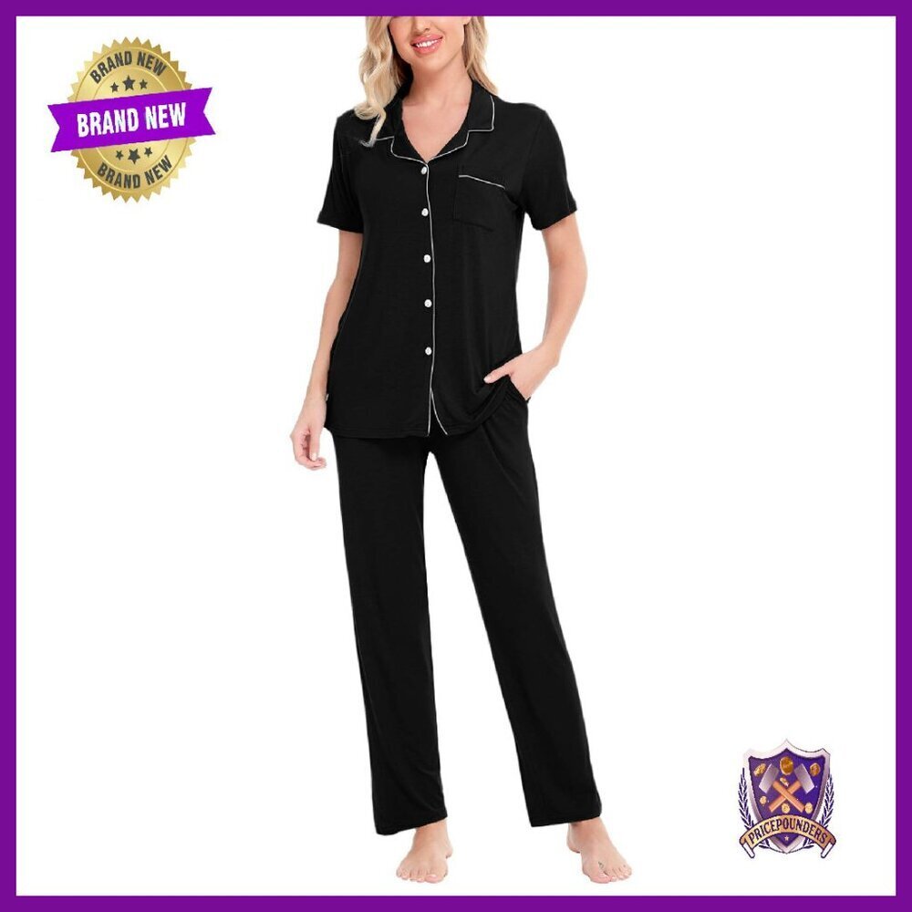 Soft Modal Pajama Set Short Sleeve Button Down Top Loose Pants